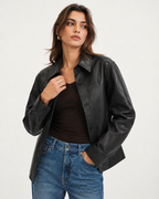 Cropped Leather-Effect Jacket