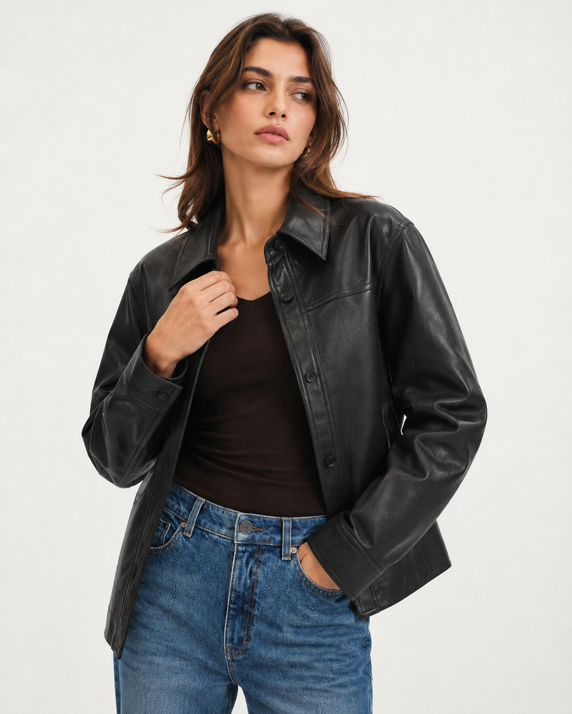 Cropped Leather-Effect Jacket