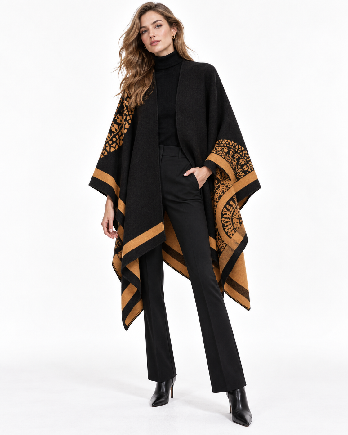 Printed Slit Cape Shawl