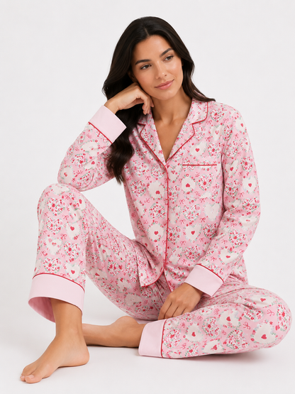Classic Long Pyjama Set with Fine Piping