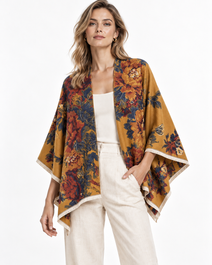 Floral-Print Draped Shawl