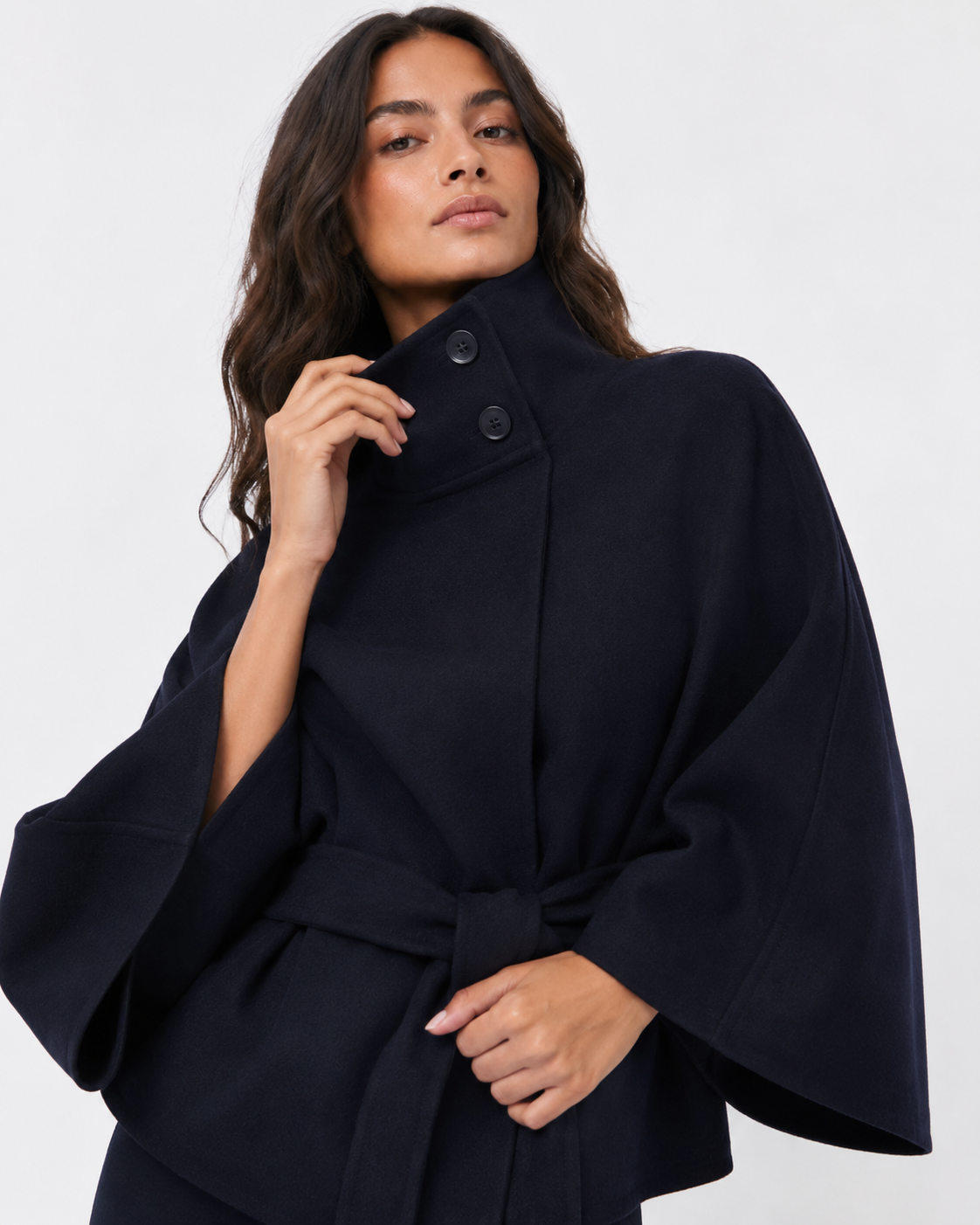Cape-Sleeve Buttoned Coat