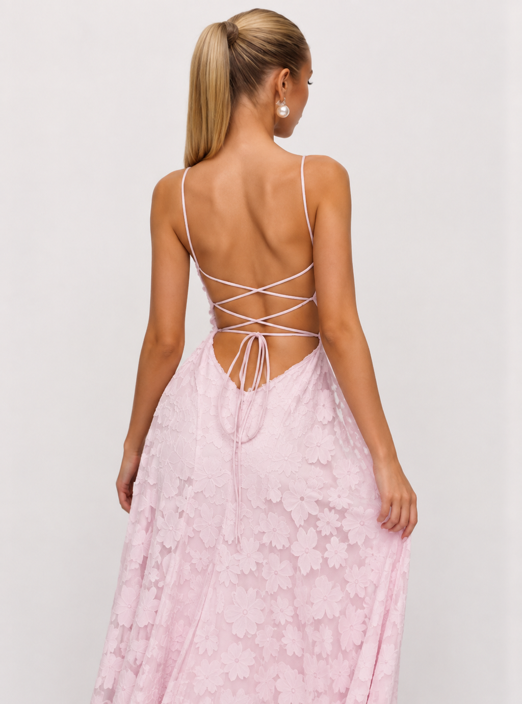 Backless Jacquard Chiffon Maxi Dress