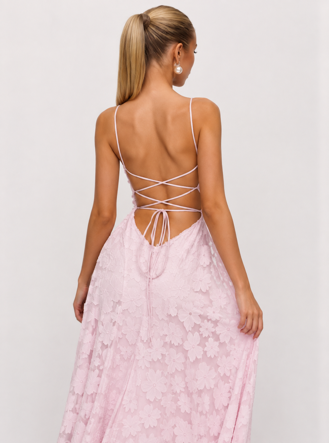 Backless Jacquard Chiffon Maxi Dress