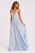 Pleated Corset Halter Maxi Dress