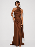 Draped Halter Train Maxi Dress