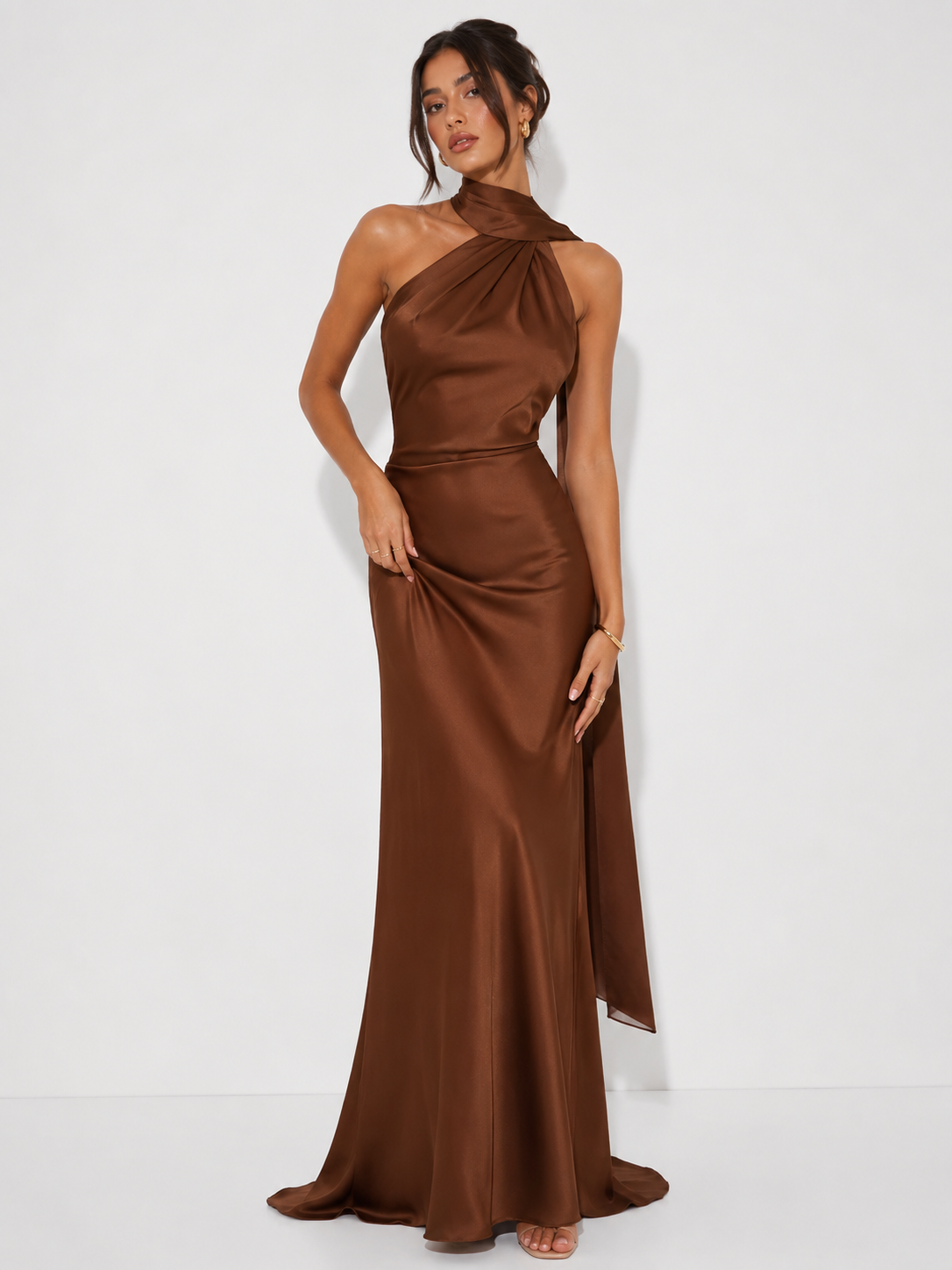 Draped Halter Train Maxi Dress