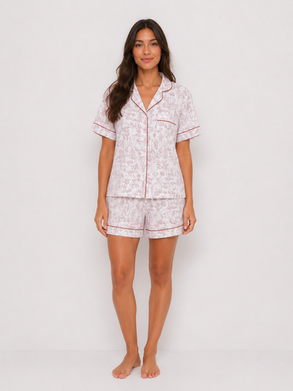 Textured Short Pyjama Set with Fine Piping