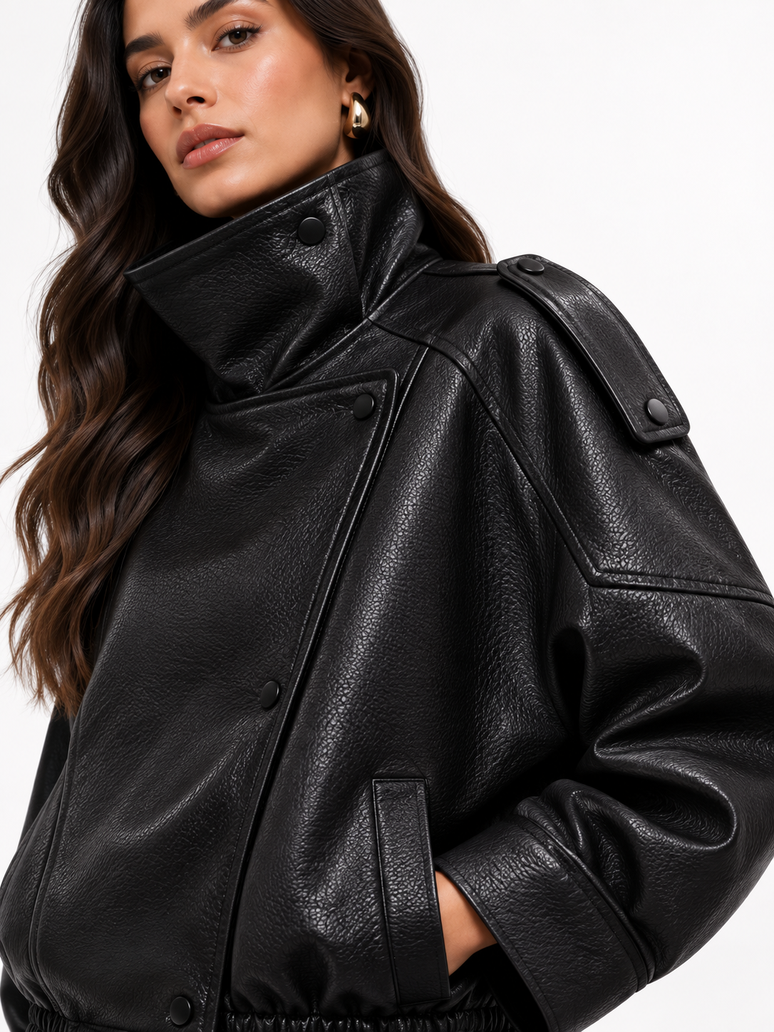 Oversized Leather-Effect Bomber Jacket