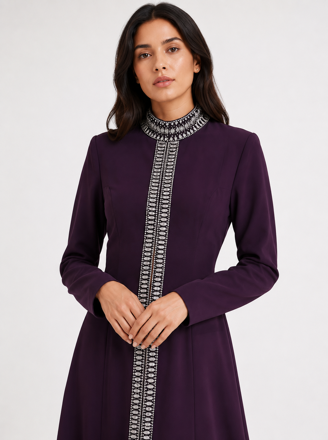 High-Neck Zip-Front Maxi Dress