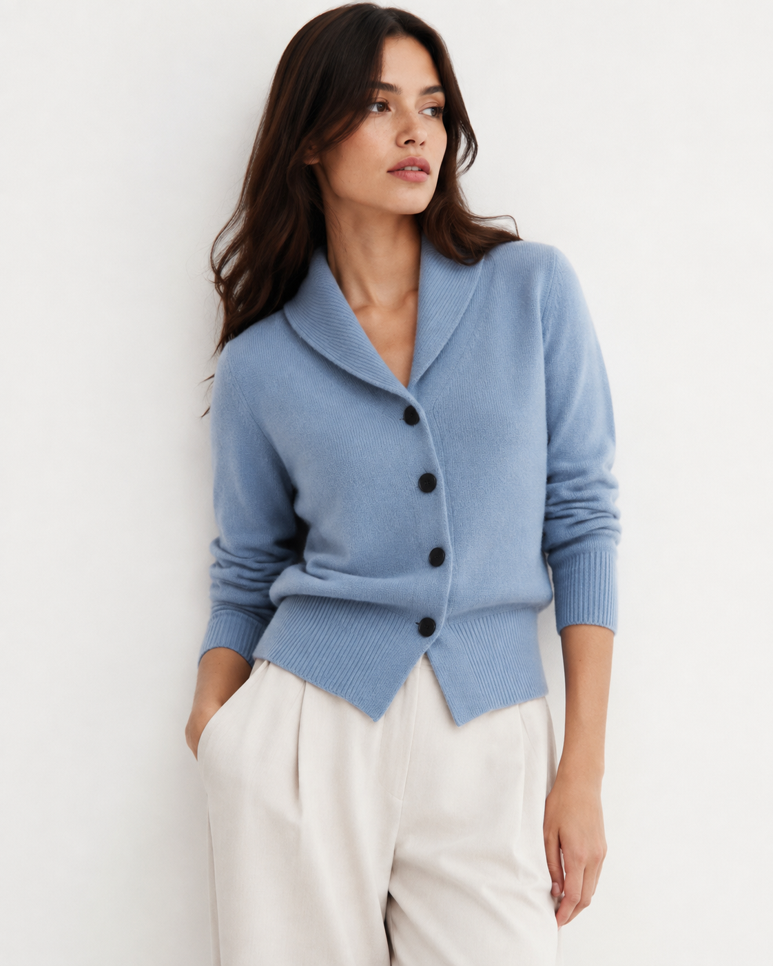 Fine-Knit Collared Cardigan