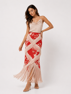 Printed Ruffle Top & Tassel Maxi Skirt Set
