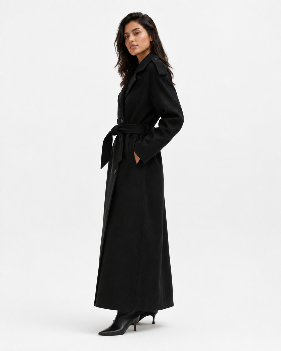 Belted Cape-Style Longline Coat