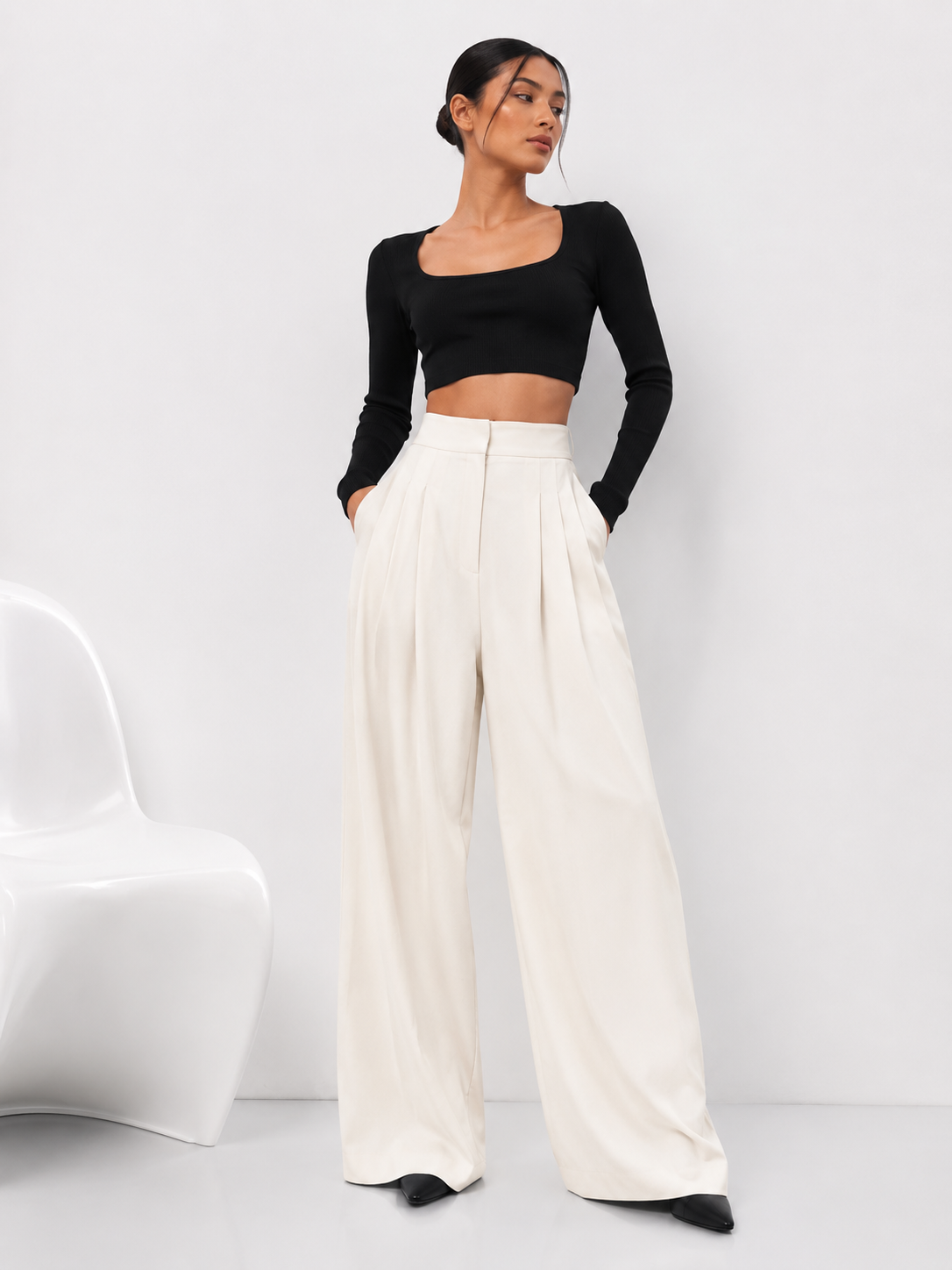 Relaxed High-Waist Wide-Leg Trousers