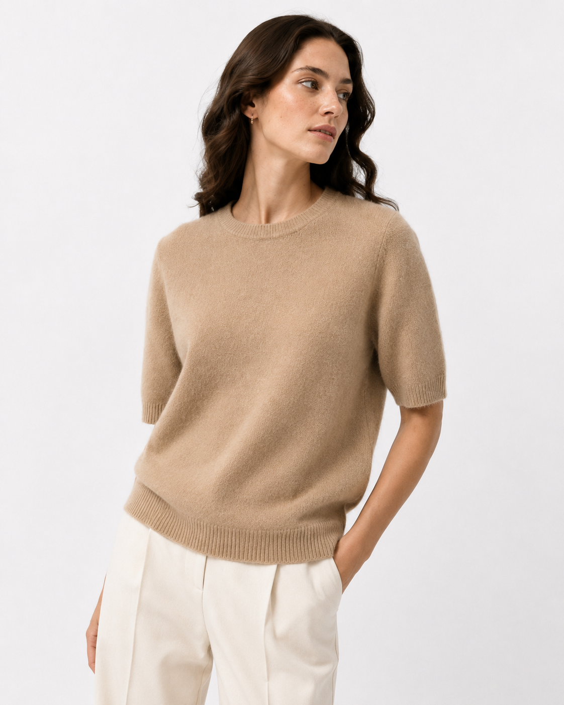 Short-Sleeve Fine-Knit Top