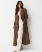 Suede-Effect Longline Trench Coat
