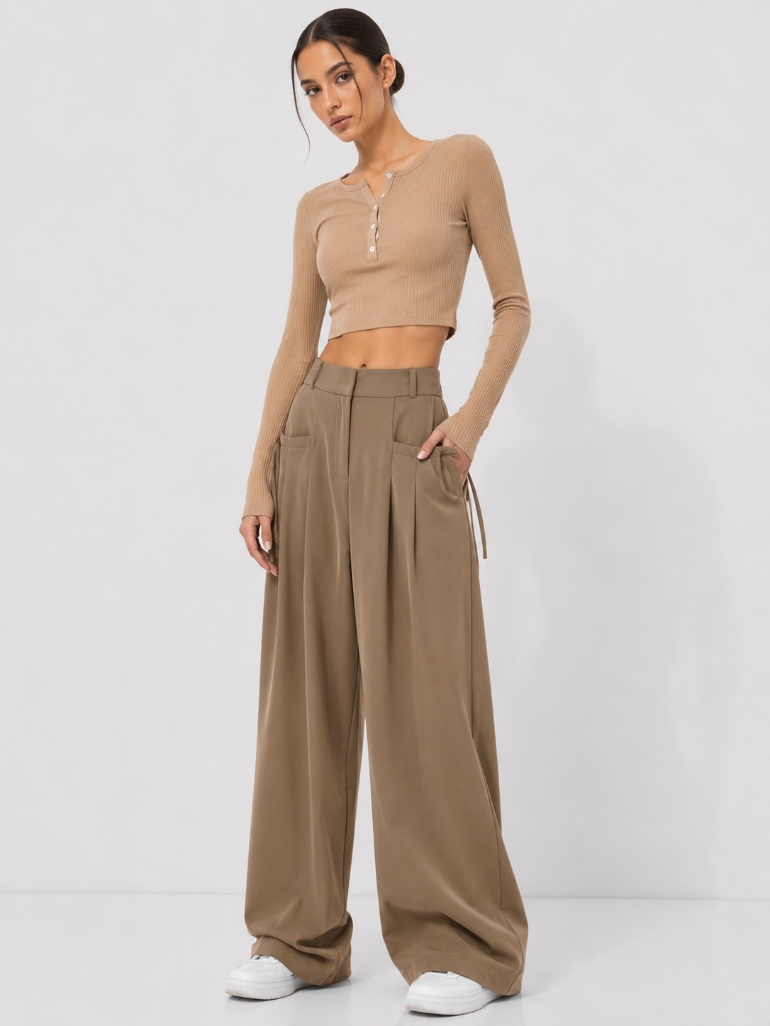 Gathered High-Waist Wide-Leg Trousers