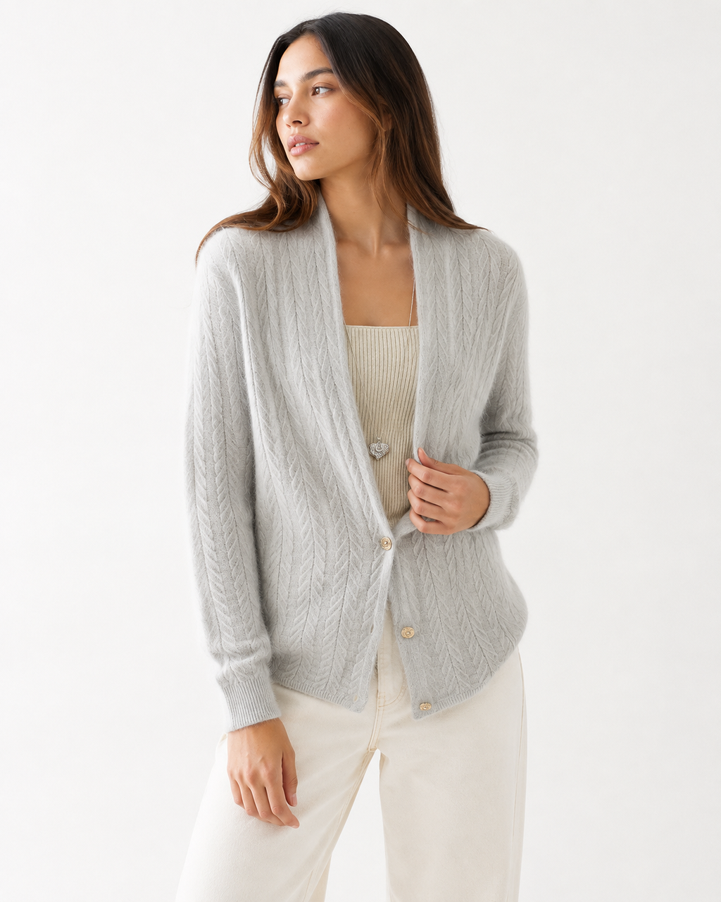 Scarf-Collar Knit Cardigan