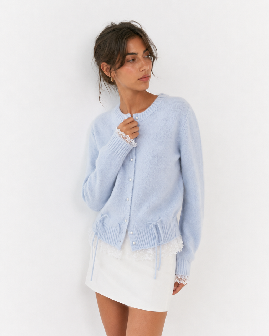 Tie-Front Contrast Cardigan