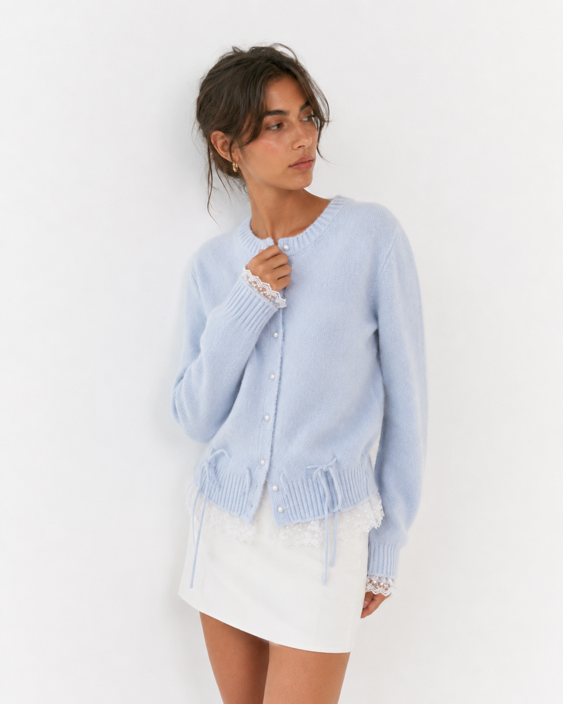 Tie-Front Contrast Cardigan