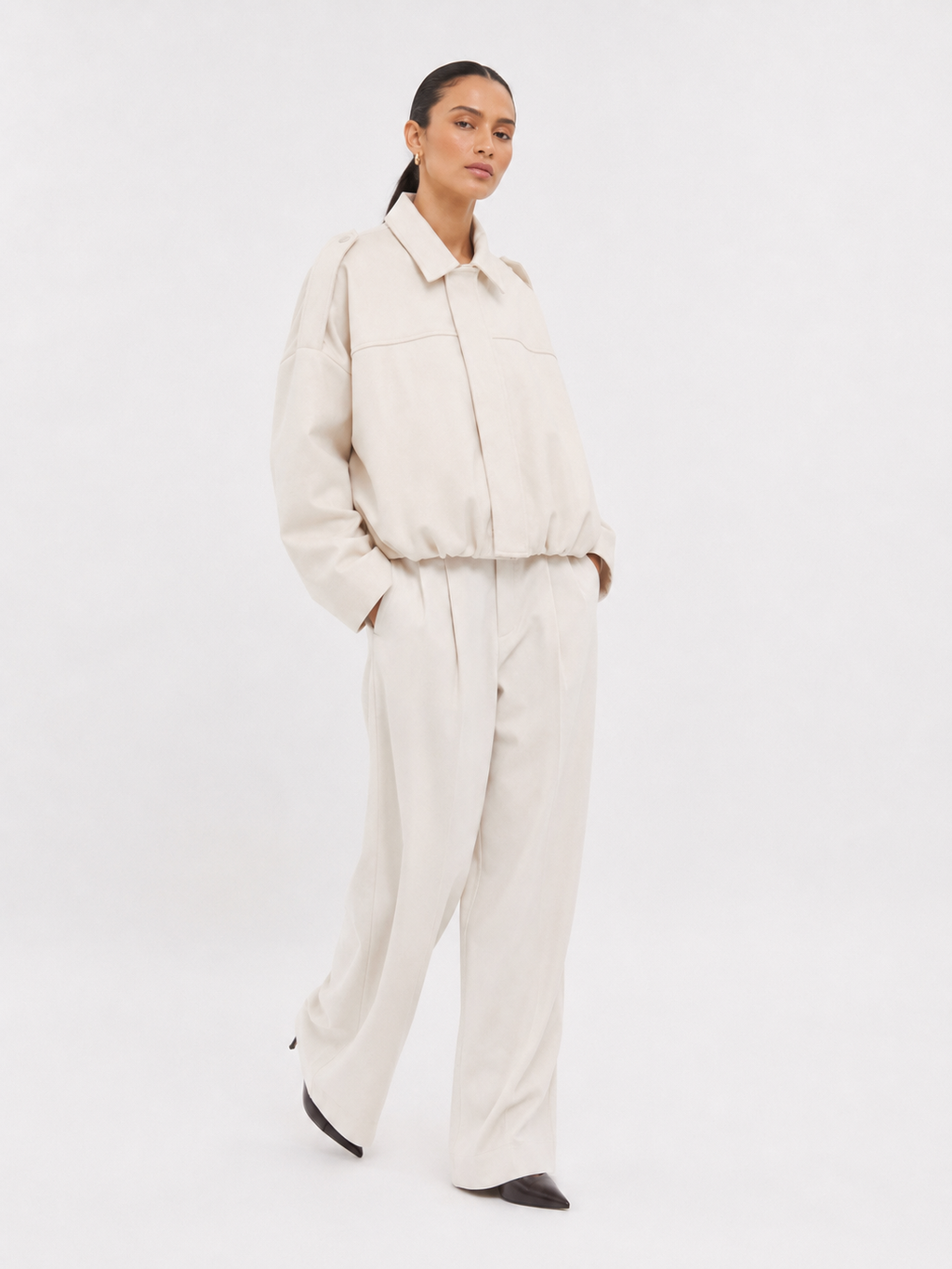 Relaxed Collared Bomber Jacket