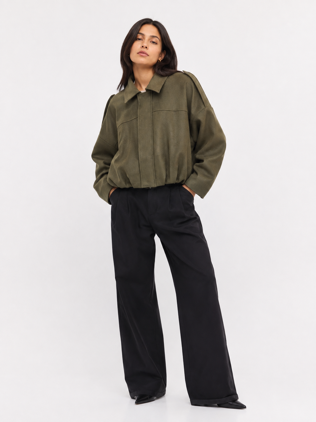 Relaxed Collared Bomber Jacket