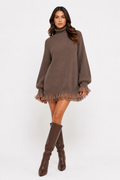 Feather-Trim Knit Mini Dress