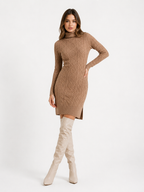 Textured High-Neck Knit Midi Dress