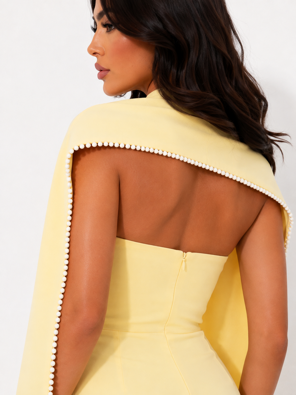 Pearl-Embellished Strapless Mini Dress