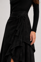 Lace-Up Suede-Effect A-Line Midi Skirt