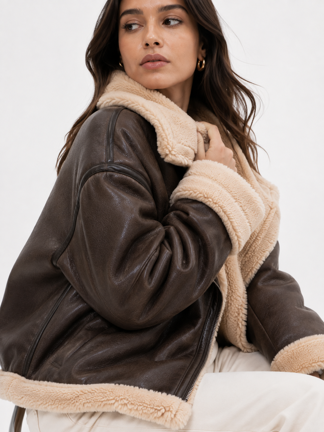 Shearling-Style Aviator Jacket