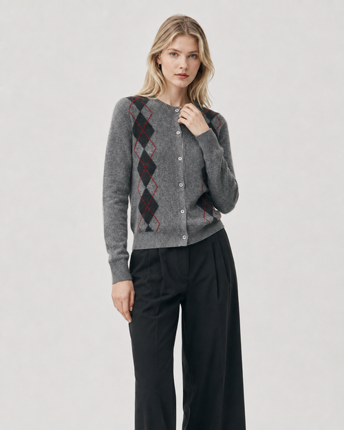 Argyle Crew-Neck Cardigan