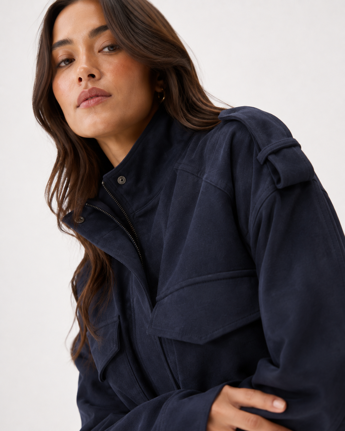 Suede-Effect Oversized Bomber Jacket