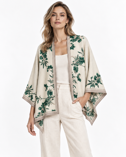 Floral-Print Draped Shawl