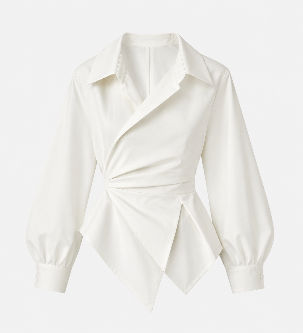 Asymmetric Poplin Wrap Shirt