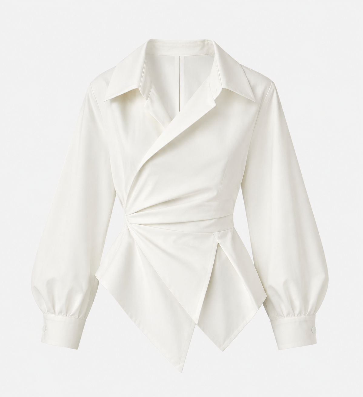 Asymmetric Poplin Wrap Shirt