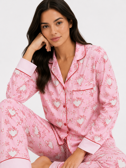 Classic Long Pyjama Set with Fine Piping