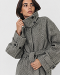 Drawstring-Waist High-Collar Coat
