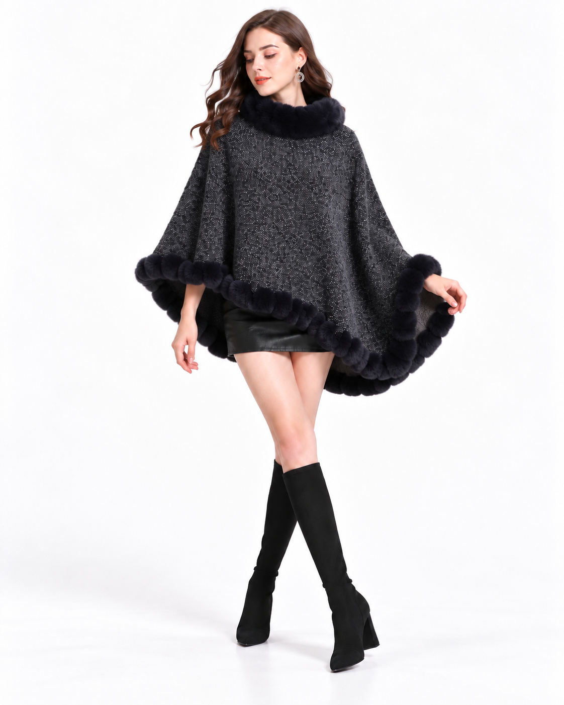 Trimmed Round-Neck Poncho