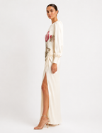 Floral-Print Draped Maxi Dress