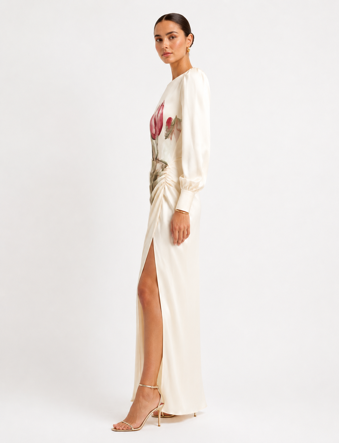Floral-Print Draped Maxi Dress