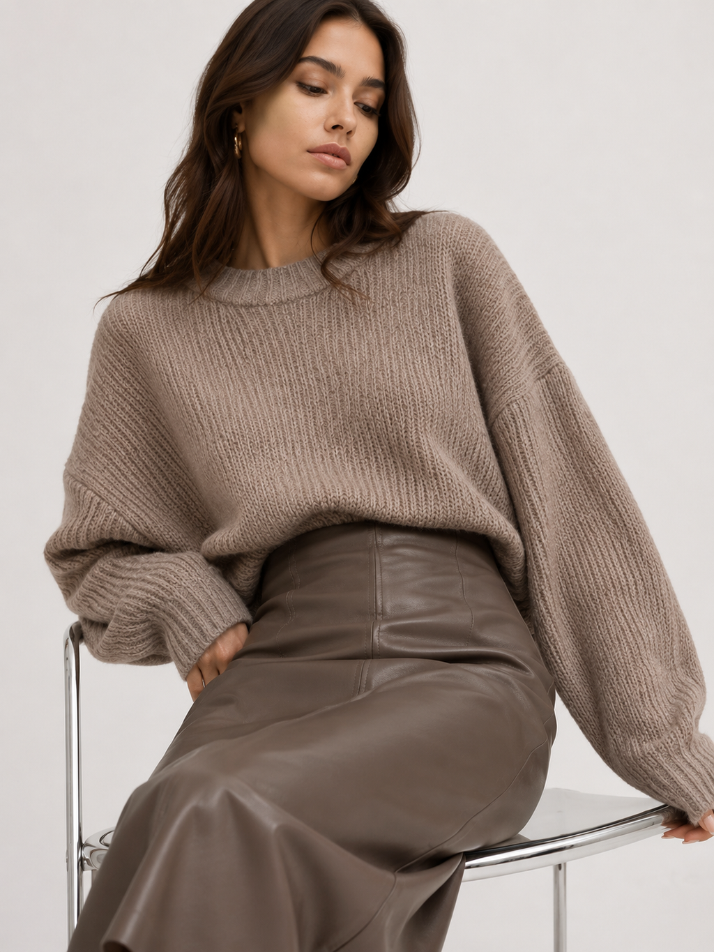 Split-Hem Leather-Effect Pencil Skirt