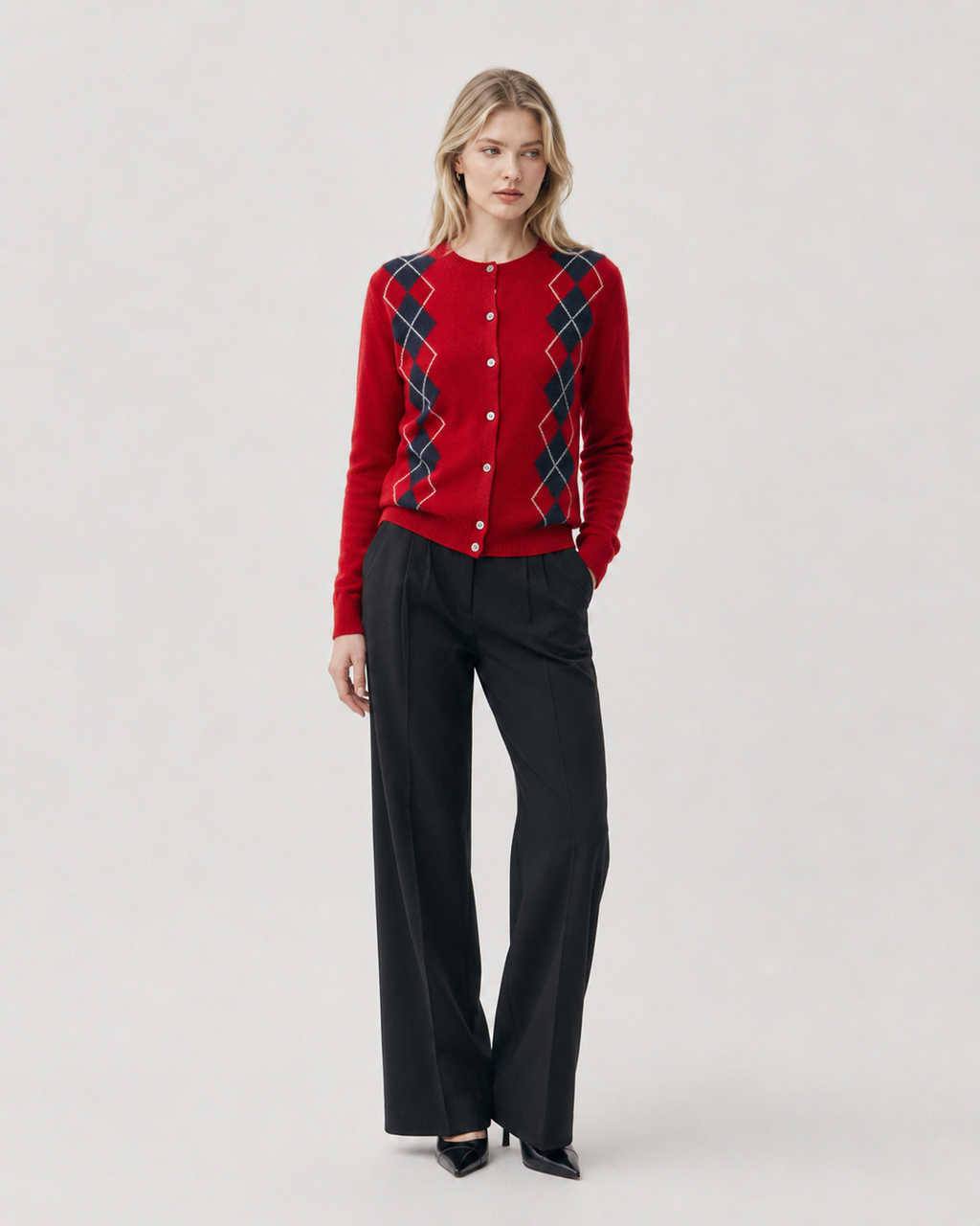 Argyle Crew-Neck Cardigan