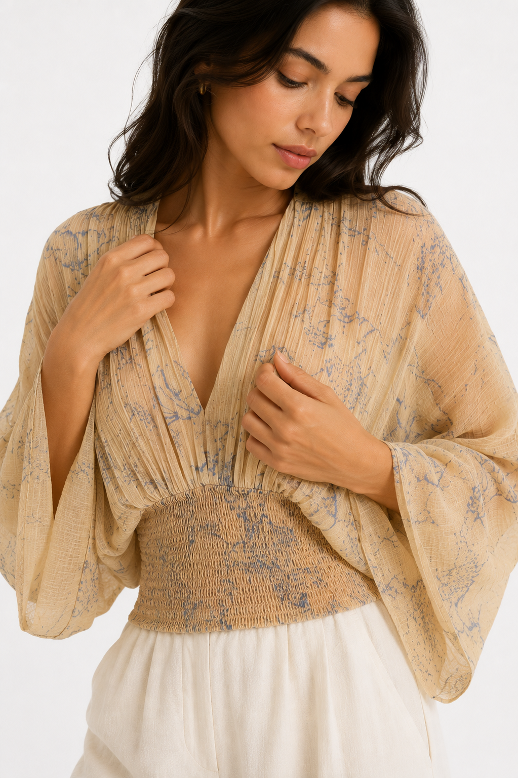Oversized Batwing V-Neck Blouse