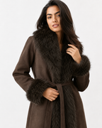Plush-Panelled Belted Coat
