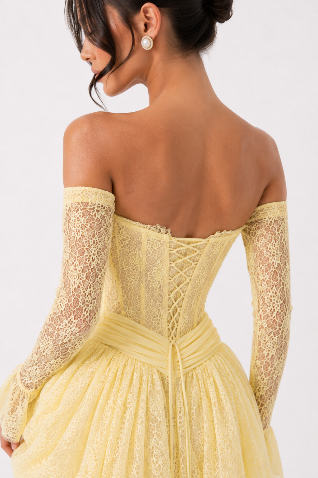 Asymmetric Lace-Sleeve Mini Dress