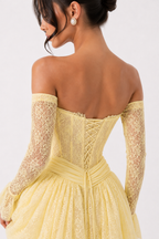 Asymmetric Lace-Sleeve Mini Dress