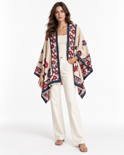 Floral-Print Draped Shawl