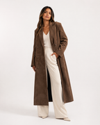 Suede-Effect Longline Trench Coat