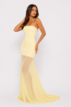 Pleated-Hem Strapless Maxi Dress